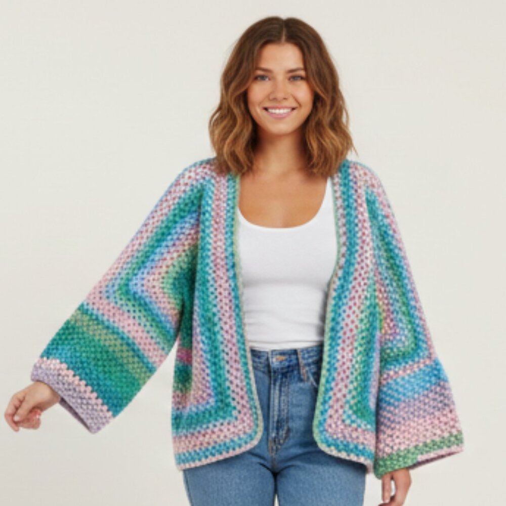 Handmade Colorful Crochet Cardigan – Granny Square Boho Sweater, One of a Kind
